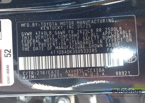 2025 Toyota Camry Se из США, поврежденный, VIN 4T1DBADK3SU533285